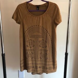 H &M Faux Suede Short Sleeve Dress with Cutout Design
